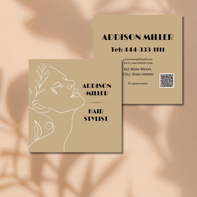 Modern, hårstilist och QR-kod Fyrkantigt Visitkort (Skapare uppladdad)