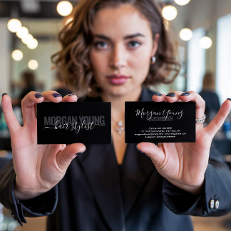 Modern hårstilist-skript för svart chic namnteckni visitkort