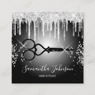 Modern hårstylist-frisör i Silver Fyrkantigt Visitkort