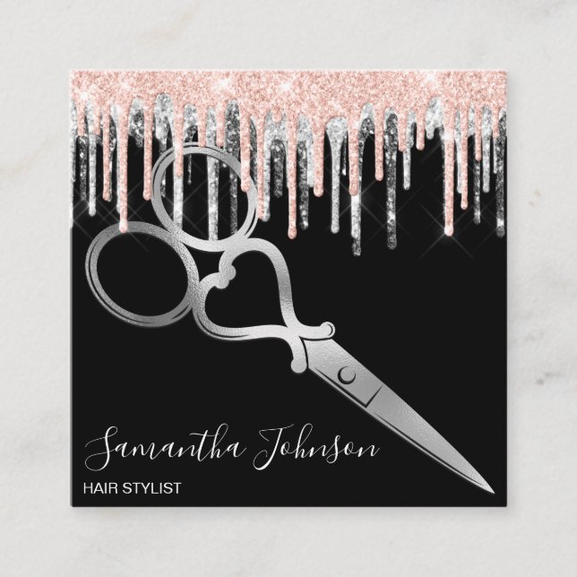 Modern hårstylist-frisör i Silver Fyrkantigt Visitkort (Framsida)