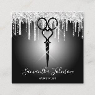 Modern hårstylist-frisör i Silver Fyrkantigt Visitkort