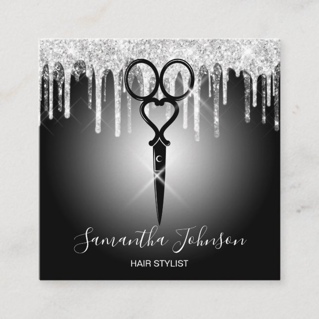 Modern hårstylist-frisör i Silver Fyrkantigt Visitkort (Framsida)