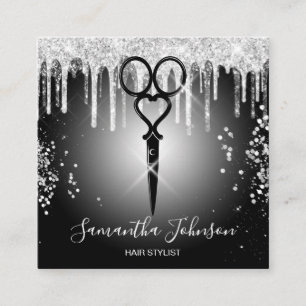Modern hårstylist-frisör i Silver Fyrkantigt Visitkort