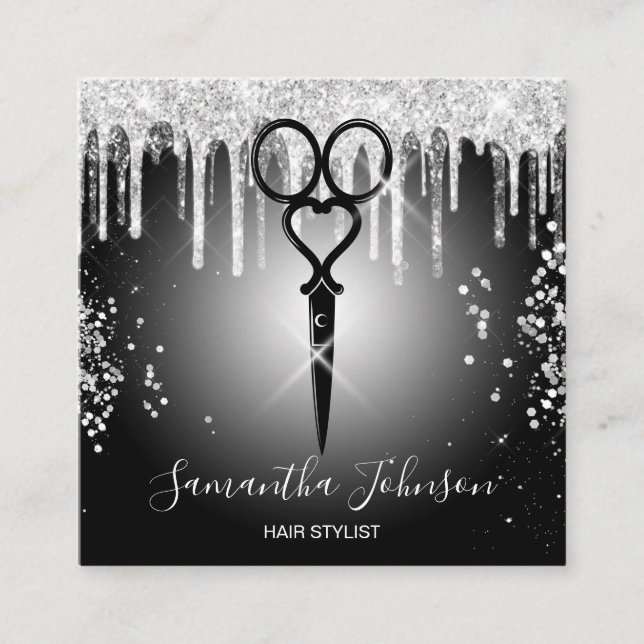 Modern hårstylist-frisör i Silver Fyrkantigt Visitkort (Framsida)