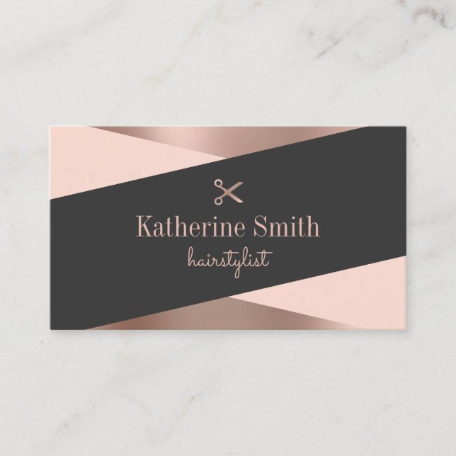 Modern hårstylist ro guld och svarta saxar visitkort (Framsida)