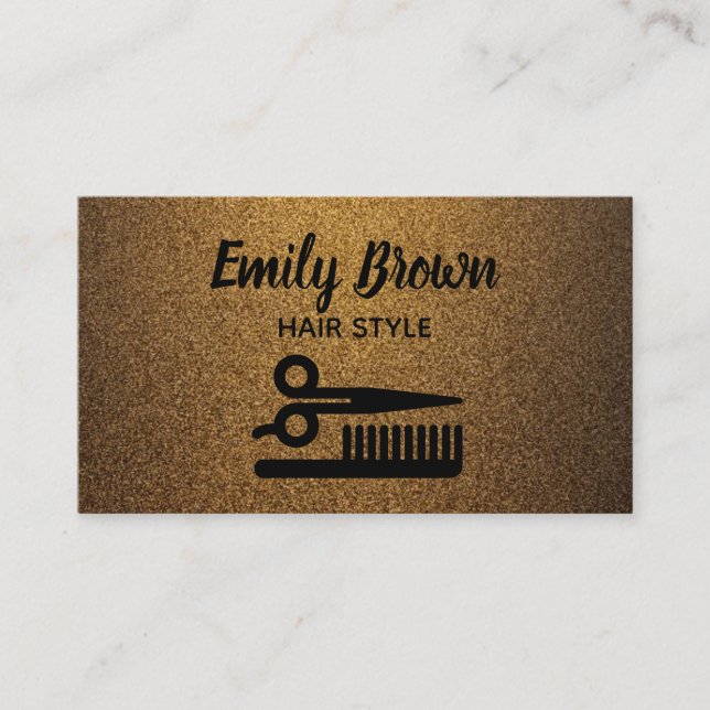 Modern hårstylist svart och guld koppar visitkort (Framsida)