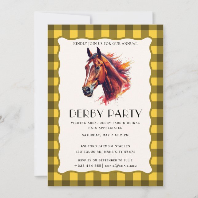 Modern häst Derbyfest Equestrian Inbjudan (Framsida)