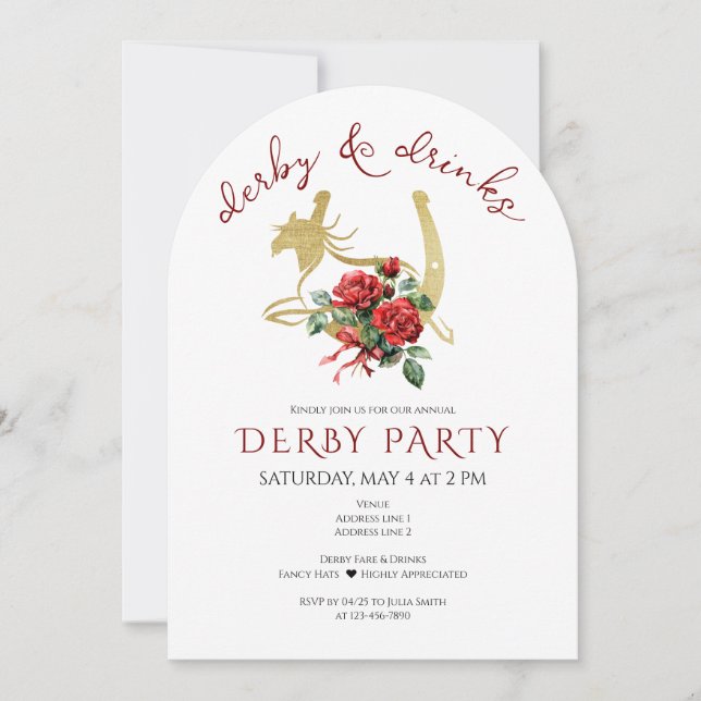 Modern hästkapplöpning Derby & Drinkparty Ryttare Inbjudningar (Framsida)