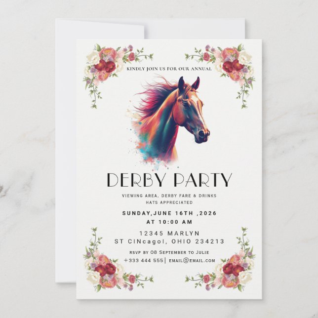 Modern Hästkapplöpning Derbyfest Equestrian Inbjudningar (Framsida)