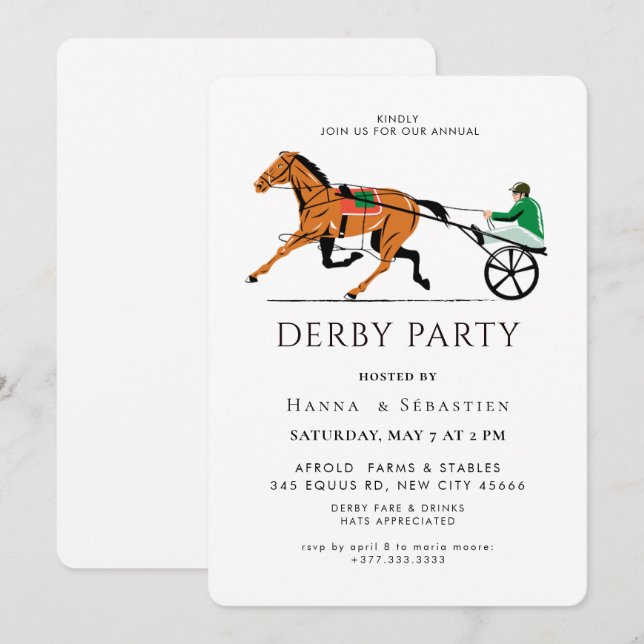 Modern hästkapplöpning Derbyfest Equestrian  Inbjudningar (Fram/baksida)