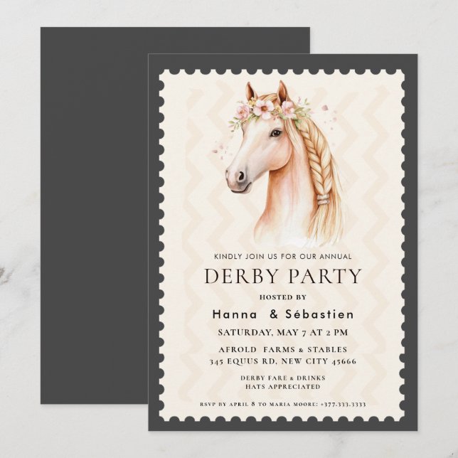 Modern hästkapplöpning Derbyfest Equestrian  Inbjudningar (Fram/baksida)