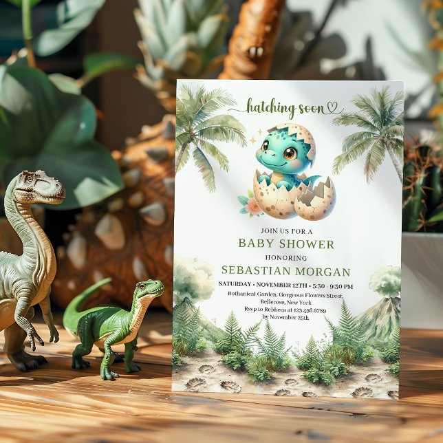 Modern Hatching Soon Dinosaur Egg Shower Invite Inbjudningar (Modern Hatching Soon Dinosaur Egg Shower Invite)