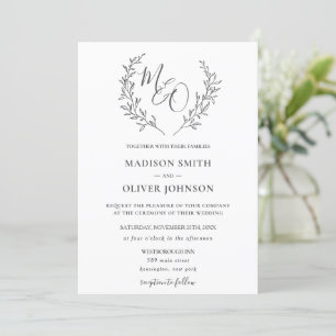 Modern Haute Monogram Laurel Gren Bröllop Inbjudningar
