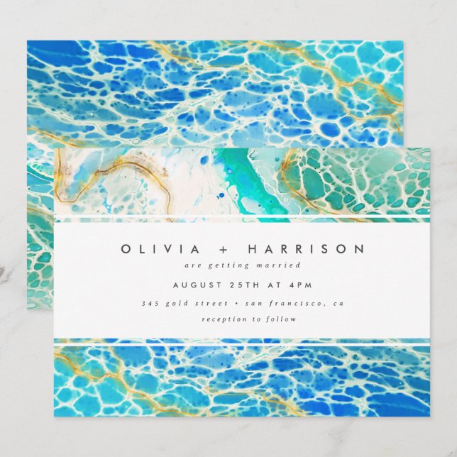 Modern havets Vinkara turkos Blue Bröllop Inbjudningar (Fram/baksida)