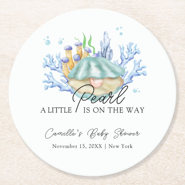 Modern havsfisk under sjöbabyduschen underlägg papper rund (Framsidan)