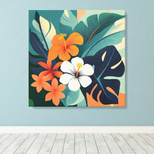 Modern hawaiian Hibiscus och Plumeria i mitten av Canvastryck