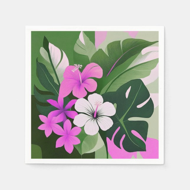 Modern hawaiian Hibiscus och Plumeria i mitten av  Pappersservett (Framsidan)