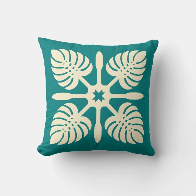 Modern Hawaiian Quilt Grönt Paddle Monstera Island Kudde (Framsida)