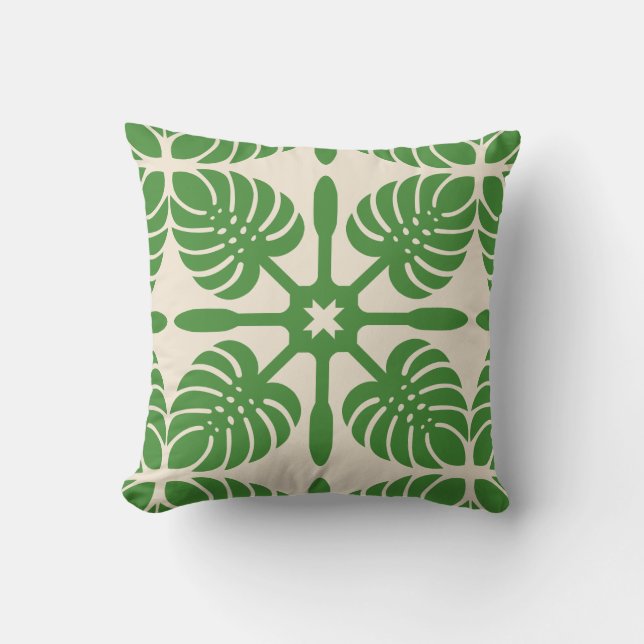 MODERN HAWAIIAN QUILT PILLOW- Monstera Kudde (Framsida)