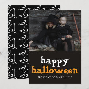 Modern Häxestetisk Halloween Familjefoto Julkort