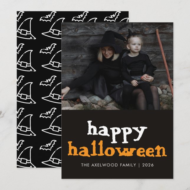 Modern Häxestetisk Halloween Familjefoto Julkort (Fram/baksida)