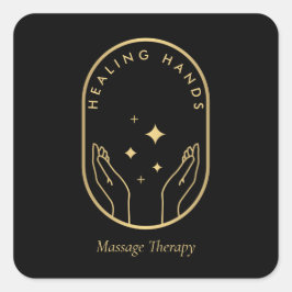 Modern Healing Hands Massage, Wellness Guld Logoty Fyrkantigt Klistermärke
