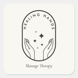 Modern Healing Hands Massage, Wellness Logo Elfenb Fyrkantigt Klistermärke