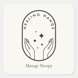 Modern Healing Hands Massage, Wellness Logo Elfenb Fyrkantigt Klistermärke