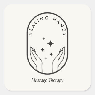 Modern Healing Hands Massage, Wellness Logo Elfenb Fyrkantigt Klistermärke