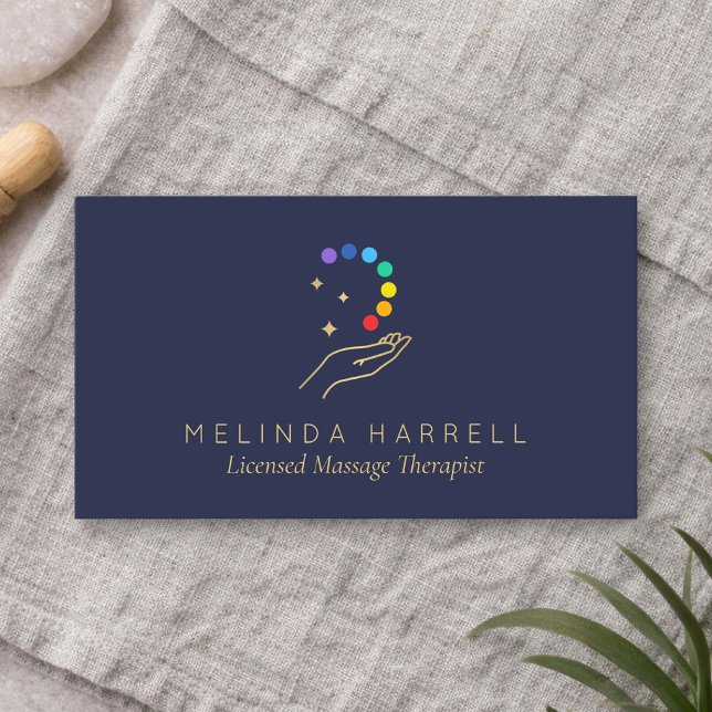 Modern Healing Hands Massageterapeut Mörkblå Visitkort (Skapare uppladdad)