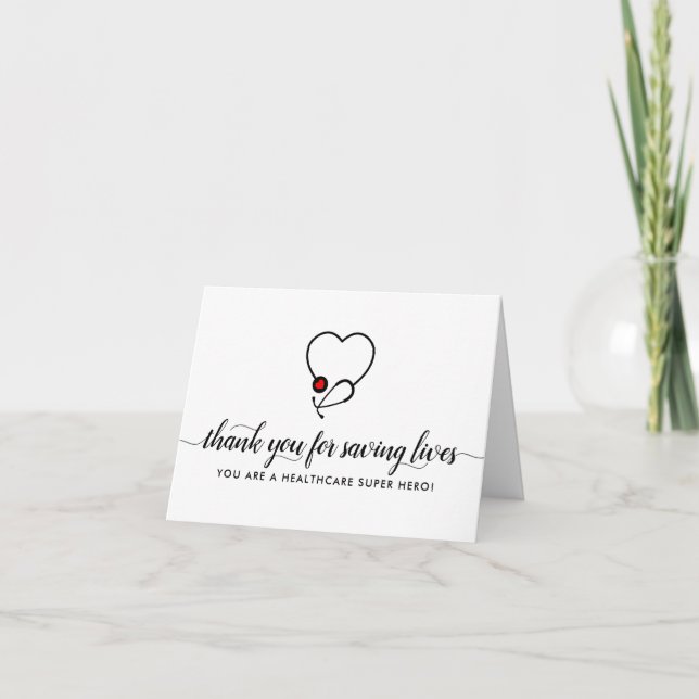 Modern Healthcare Hero Heart Stethoscope Nurse Tack Kort (Framsida)
