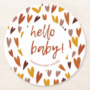 Modern Heares Gender Neutral Baby Shower Party Underlägg Papper Rund