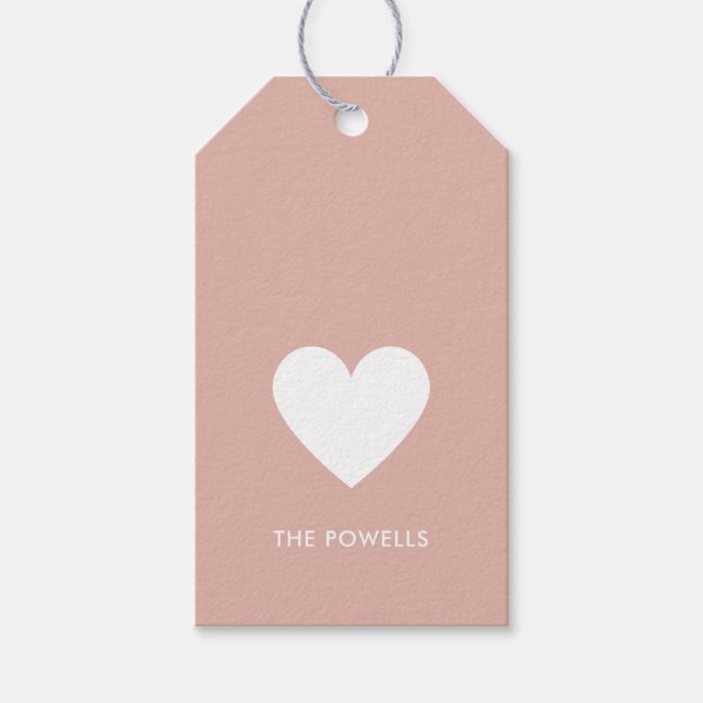 Modern Heart Blush Rosa Preppy Randig Personlig Presentetikett (Framsidan)