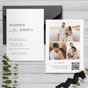 Modern Heart Calligraphy Photo Collage QR-kod Inbjudningar