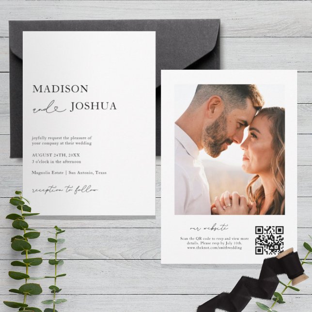 Modern Heart Calligraphy Photo QR-kodinbjudan Inbjudningar (Skapare uppladdad)