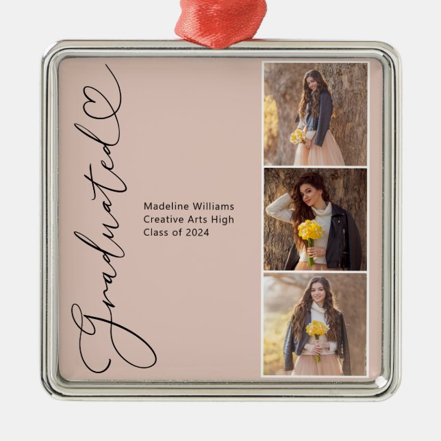 Modern Heart Graduat Graduat Graduat Photo Julgransprydnad Metall (Framsidan)