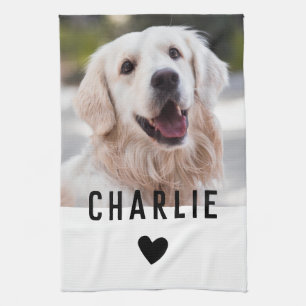Modern Heart Hund Photo Namn Kökshandduk