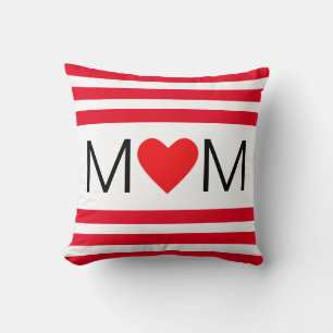 Modern Heart Mom på röd och vit randig Kudde