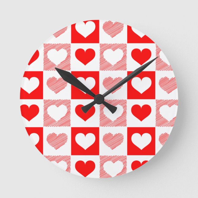Modern Heart Pattern Wall Clock - Red and Pink Rund Klocka (Framsida)