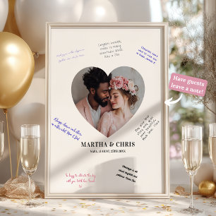 Modern Heart Photo Bröllop Namnteckning Guestbook Poster