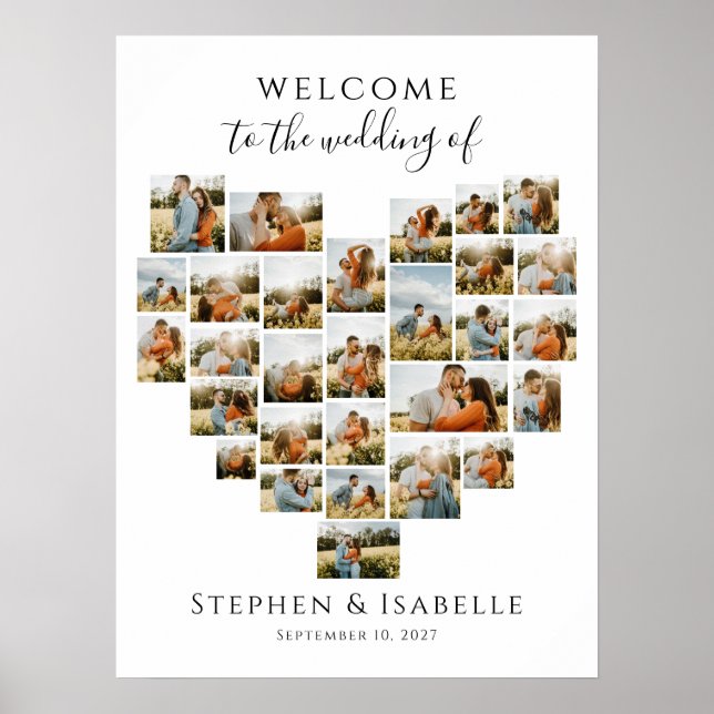 Modern Heart Photo Collage Wedding Welcome Poster (Framsidan)