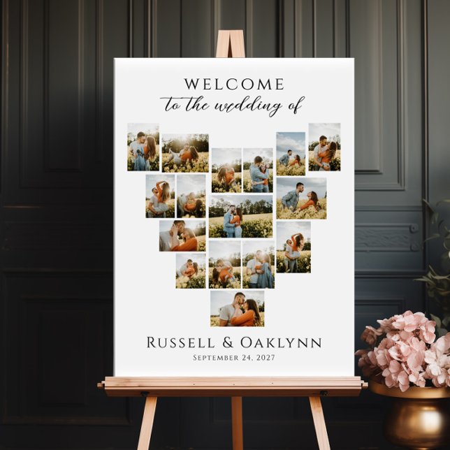 Modern Heart Photo Collage Wedding Welcome Poster (Skapare uppladdad)