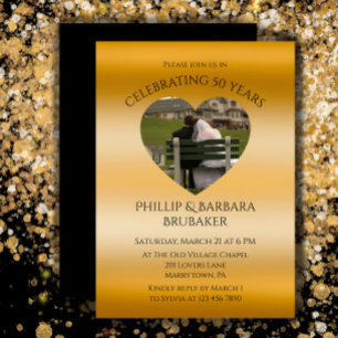 Modern Heart Photo Golden 50:e Bröllop-årsdagen Inbjudningar