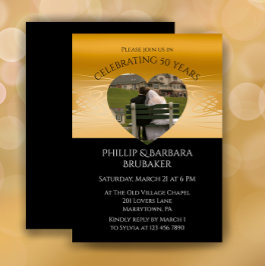 Modern Heart Photo Golden 50th Wedding Anniversary Inbjudningar