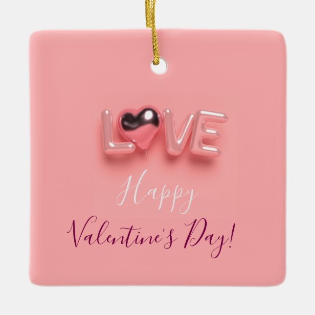  MODERN  HEART PINK VALENTINES DAY   JULGRANSPRYDNAD KERAMIK (Framsida)