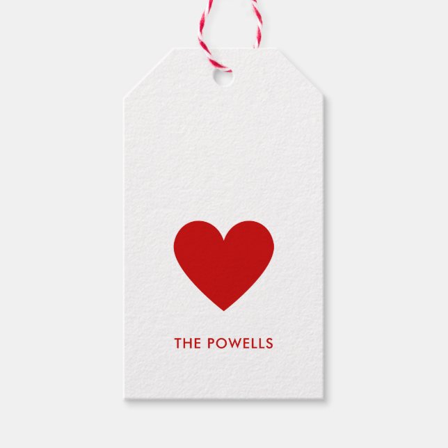 Modern Heart Red and White Polka dots Chic Anpassn Presentetikett (Framsidan)
