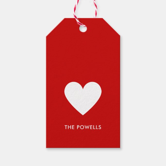 Modern Heart Red White Preppy Rand Personlig Presentetikett (Framsidan)
