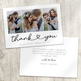 Modern Heart Script Bröllop Photo Collage Tack Kort