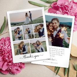 Modern Heart Script Bröllop Photo Collage Tack Kort