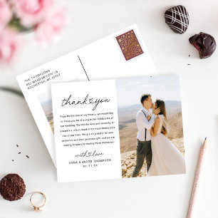 Modern Heart Script Bröllop Photo Tack Vykort